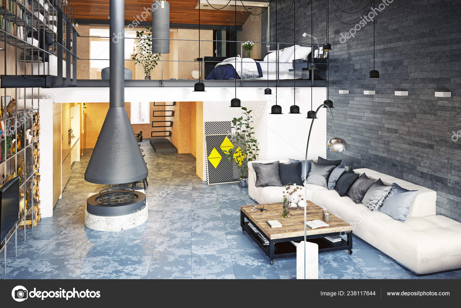 Modern Loft Living Room Interior, Modern Loft Bedroom Design Ideas