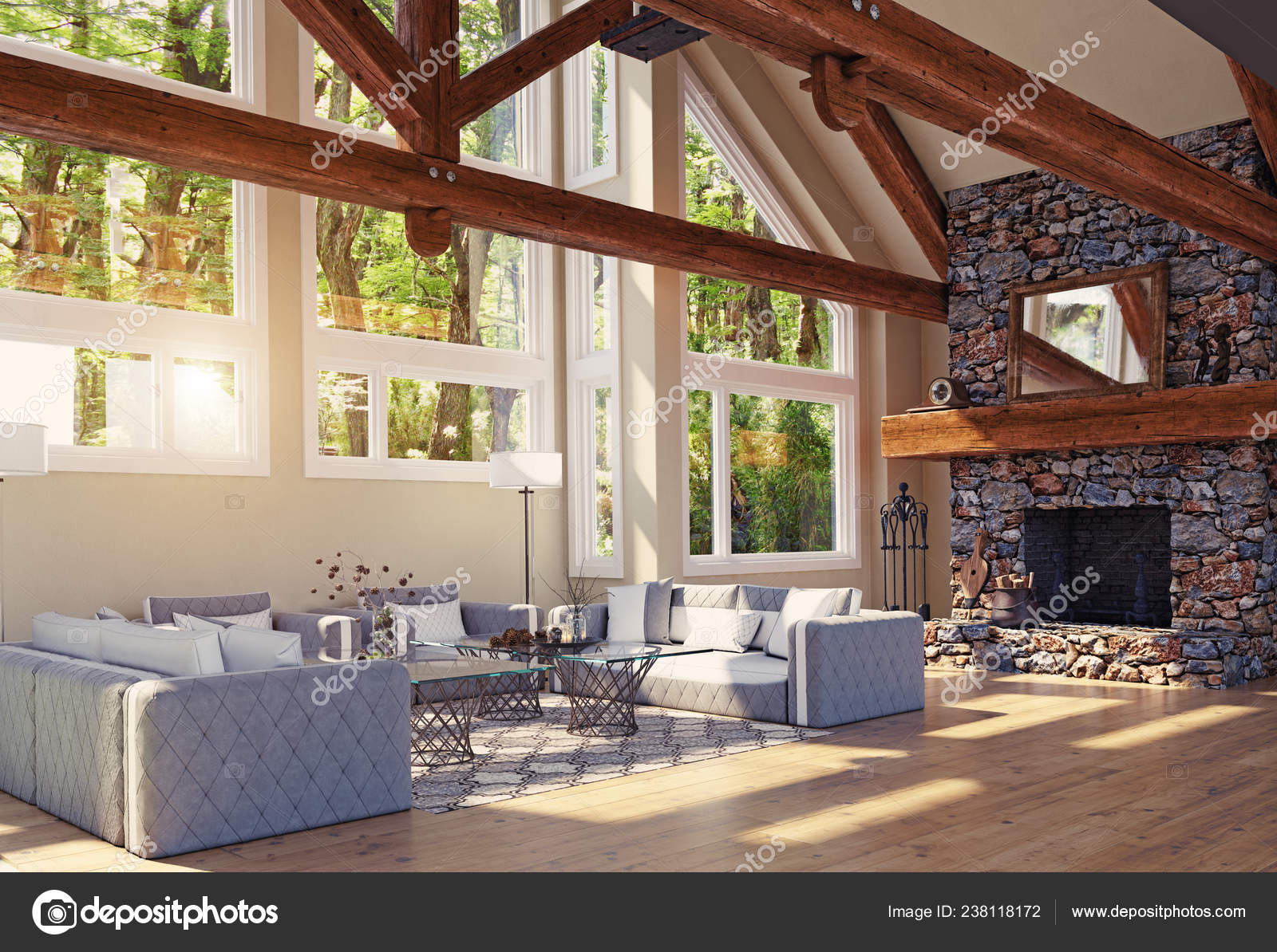 Modernes Luxusinterieur Rendering Design Von Landhaus – Stockfoto ©  vicnt2815 #238118172, image size:1600x1194