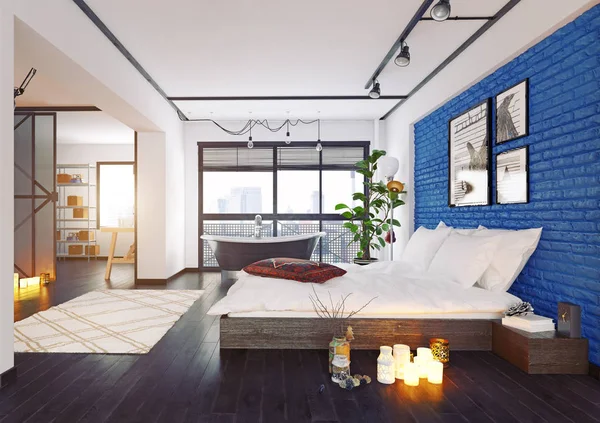 Modernes Loft Interieur Rendering Designkonzept — Stockfoto