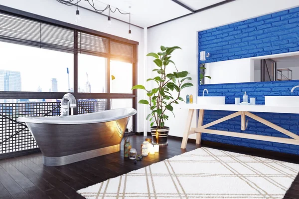 Moderne Loft Badkamer Ontwerp Rendering Concept — Stockfoto