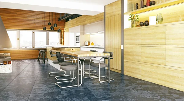 Modern Loft Kitchen Interior Rendering Design — Stock Photo, Image