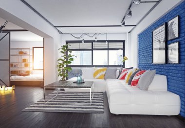 modern çatı iç. 3D render tasarım konsepti