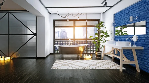 Moderno Diseño Baño Loft Concepto Renderizado —  Fotos de Stock