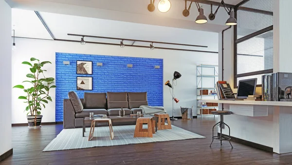 Moderne Loft Interieur Rendering Ontwerpconcept — Stockfoto