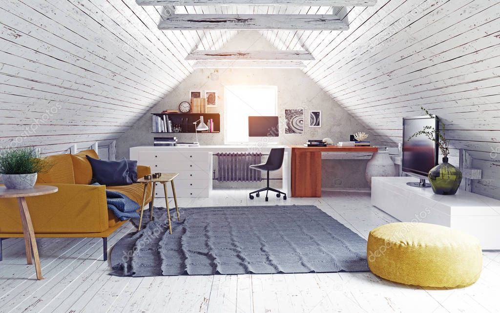 modern attic interior. 