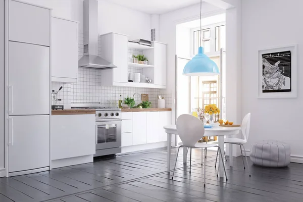 Moderne Scandinavische stijl keuken interieur. — Stockfoto