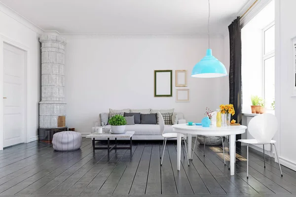 Skandinávský styl obývací pokoj — Stock fotografie