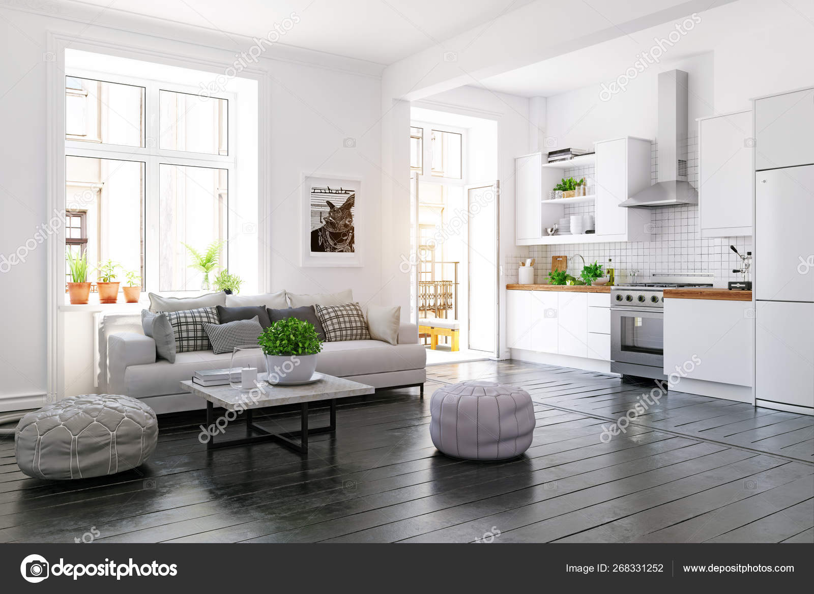 Scandinavian Style Living Room Design Stock Photo