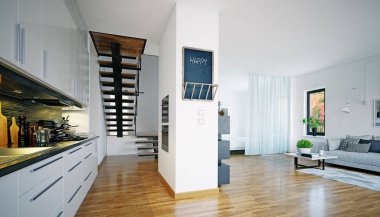 İskandinav tarzı oturma odası tasarımı.