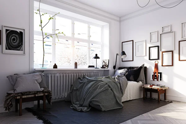 Scandinavian style bedroom interior. — Stock Photo, Image