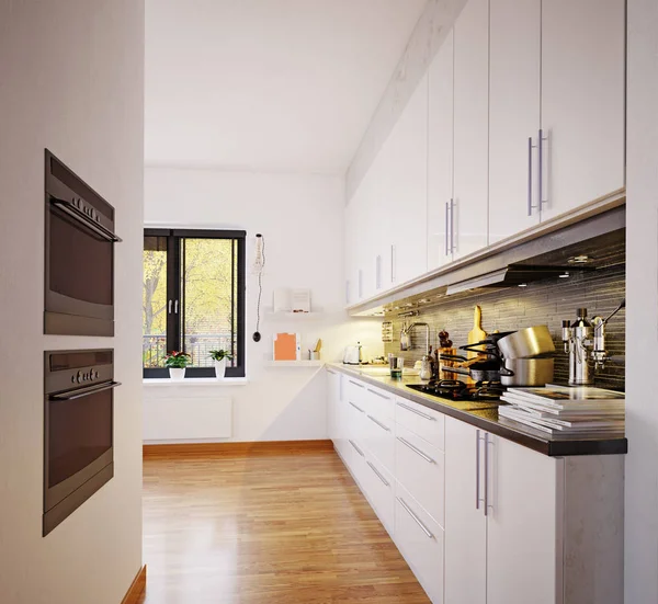 Μοντέρνο σκανδιναβικό στυλ κουζίνα εσωτερικό. — Φωτογραφία Αρχείου