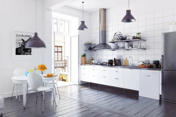 Современный скандинавский стиль интерьера кухни . — стоковое фото
