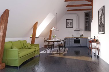 Modern Loft mutfak iç tasarım. 