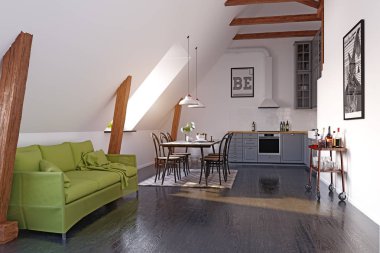 modern loft kitchen interior design.  clipart