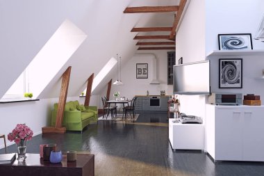 Modern Loft mutfak iç tasarım. 