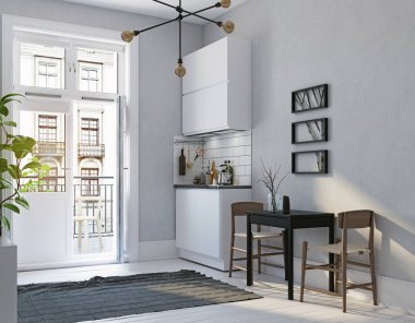 modern İskandinav tarzı mutfak iç.