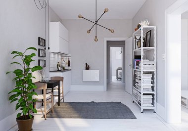 modern İskandinav tarzı mutfak iç.