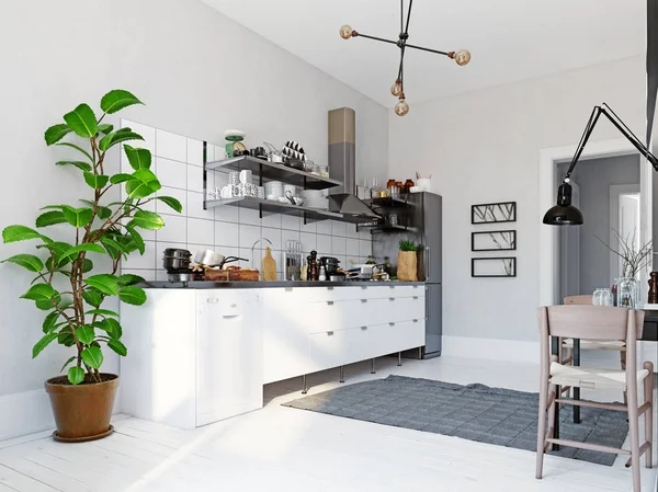 Moderne Scandinavische stijl keuken interieur. — Stockfoto