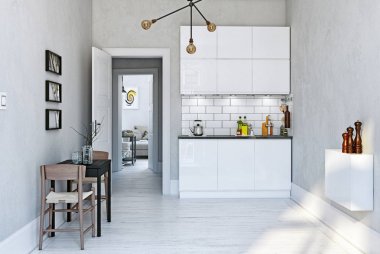 modern İskandinav tarzı mutfak iç.