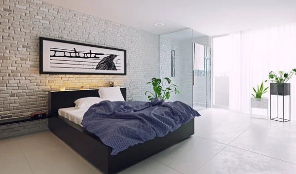 Modern yatak odası iç tasarımı. — Stok fotoğraf