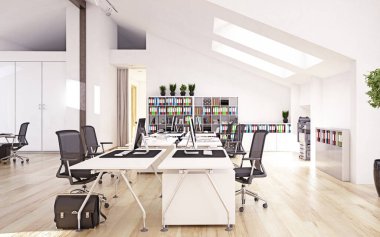 Çağdaş ofis içi. 3d tasarım kavramı