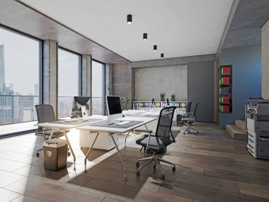 Çağdaş ofis içi. 3d tasarım kavramı