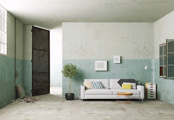 Sofaen Det Gamle Rommet Rengjøringskonsept – stockfoto