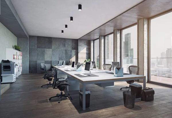 Interior Oficina Contemporánea Concepto Diseño Renderizado — Foto de Stock