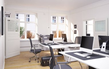 Çağdaş ofis içi. 3d tasarım kavramı