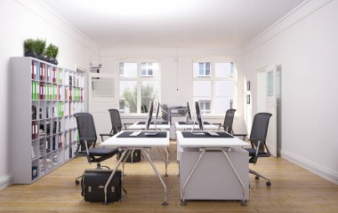 Çağdaş ofis içi. 3d tasarım kavramı