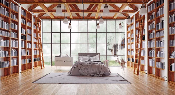 Bedroom Great Library Render Interior — Stock Photo, Image