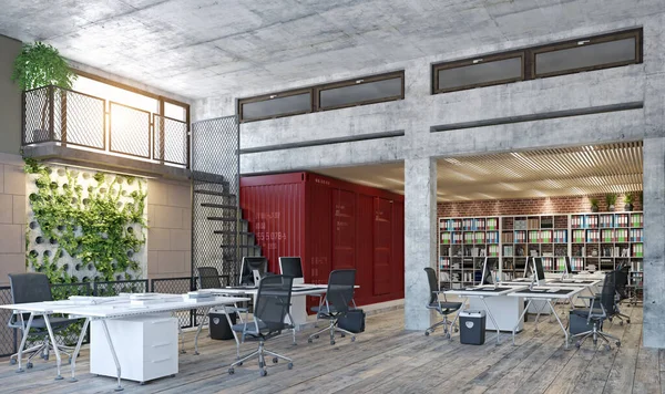 Interior Escritório Loft Contemporâneo Conceito Design Renderização — Fotografia de Stock