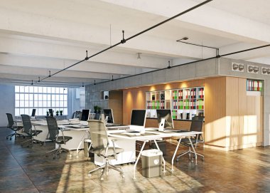 Çağdaş çatı katı iç mimarisi. 3d tasarım kavramı