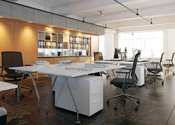 Zeitgenössisches Loft Office Interieur Rendering Designkonzept — Stockfoto