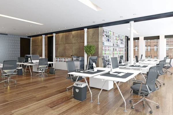 现代阁楼办公室内部 3D渲染设计概念 — 图库照片