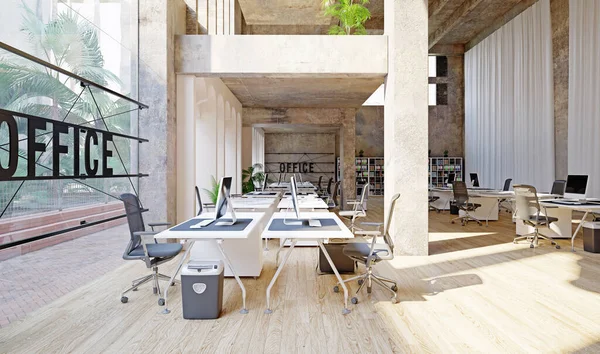 Zeitgenössisches Loft Office Interieur Rendering Designkonzept — Stockfoto