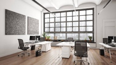 Çağdaş çatı katı iç mimarisi. 3d tasarım kavramı