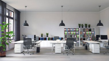 Çağdaş çatı katı iç mimarisi. 3d tasarım kavramı