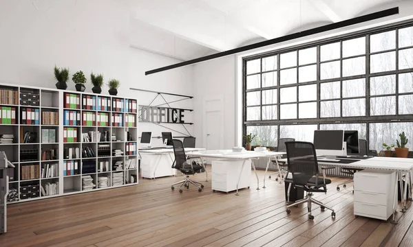 Zeitgenössisches Loft Office Interieur Rendering Designkonzept — Stockfoto