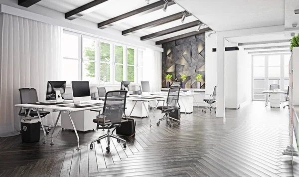 Zeitgenössisches Loft Office Interieur Rendering Designkonzept — Stockfoto