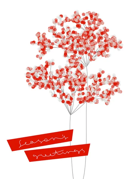 Noel kartı karlı çilek beyaz arka plan üzerinde izole zarif dalları ile