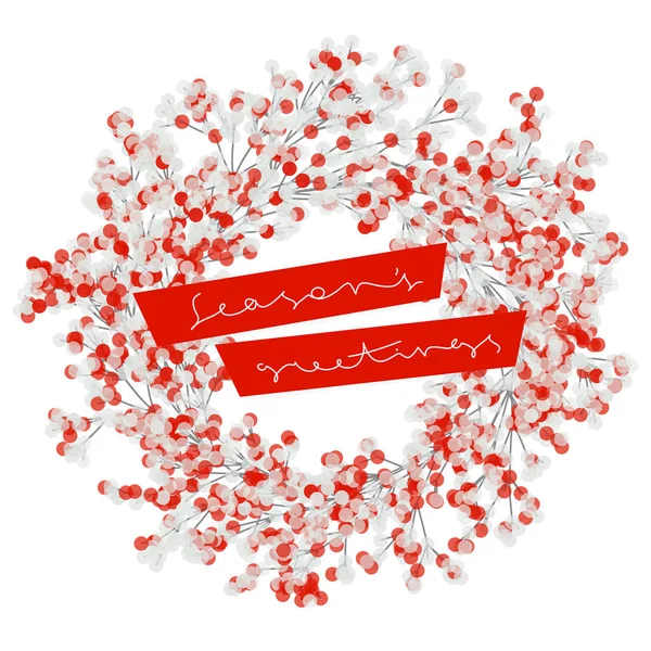 Noel kartı ile karlı holly çilek beyaz arka plan üzerinde izole zarif çelenk