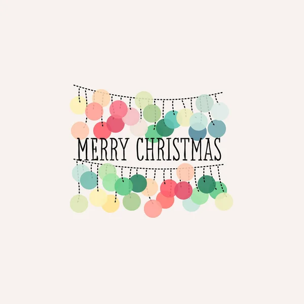 パステル色のポンポン ポンポン ガーランドとメリー クリスマスの挨拶のエレガントなクリスマス カード 編集可能な破線ストローク — ストックベクタ