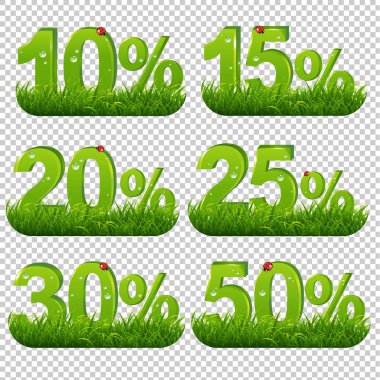 Yeşil yüzdeleri koleksiyonu çim şeffaf arka plan degrade kafes, vektör Illustratio ile