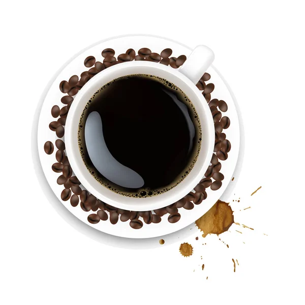 Filiżanka Kawą Płytką Ziarno Kawy Plamy Siateczką Gradientową Ilustracja Wektora — Wektor stockowy