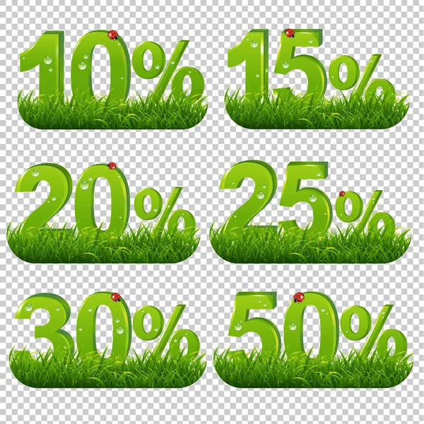 Yeşil yüzdeleri koleksiyonu çim şeffaf arka plan degrade kafes, vektör Illustratio ile