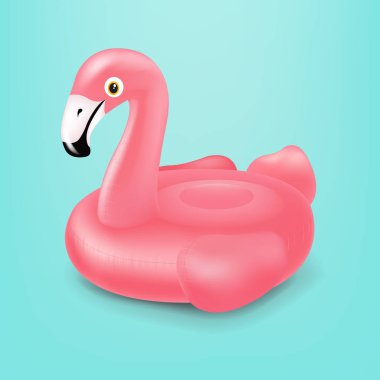 Pembe şişme Flamingo Yüzme izole nane arka plan degrade kafes ile halka, illüstrasyon vektör