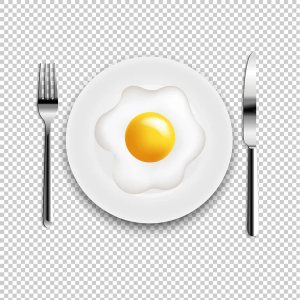 Placa Con Huevos Fritos Tenedor Cuchillo Fondo Transparente Con Malla — Vector de stock