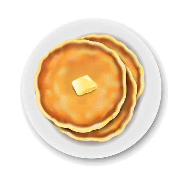 Plate With Pancake Isolated White Background With Gradient Mesh, Vector Illustration