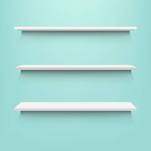 Пустые полки с мятой на заднем плане с градиентной сеткой, векторная иллюстрация